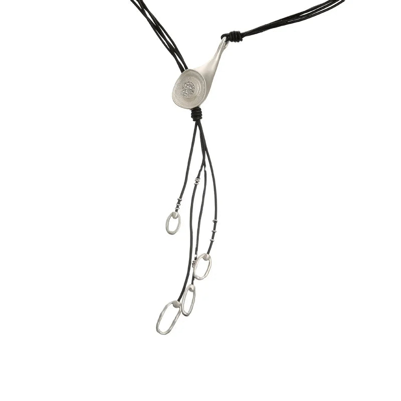 Rings Dangling Crystal Trumpet Leather Choker Necklace Statement Necklace
