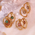 Boucles D'oreilles Hollow Colorful Stone Stud Earrings Gold Plated Jewelry Stainless Steel Gold Hoop Earrings