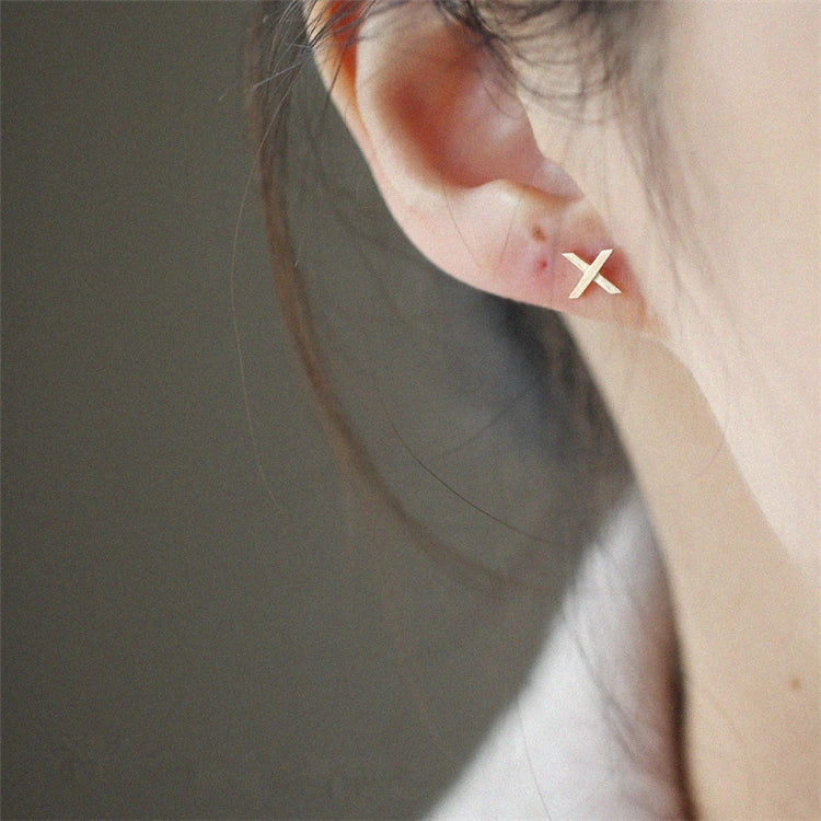 Simple Design 925 Sterling Silver Dainty Geometric Jewelry Letter X Stud Earrings