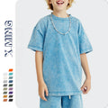 Streetwear Children Round Neck Short Sleeve Acid Wash Tshirts Old Cotton Kids Tees Stone Heavyweight Stock Cheap Price Dgt Print