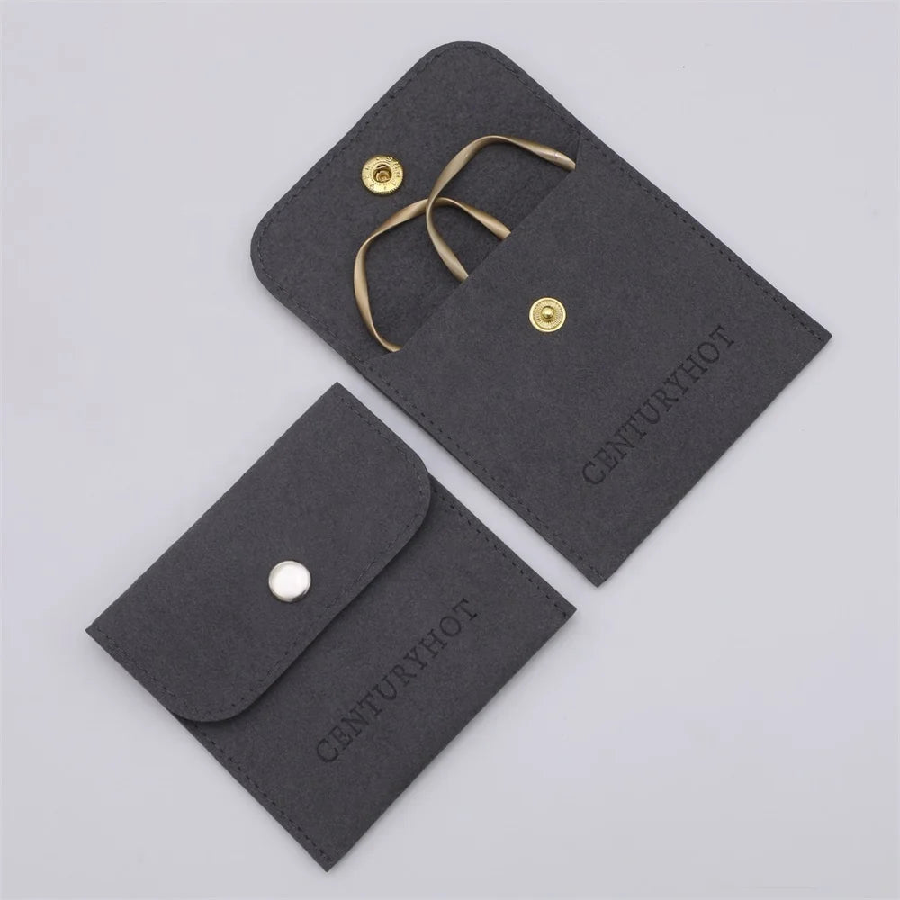 PUPPYSEW Dark Grey Microfiber Jewelry Pouch Bag Jewelry Snap Button Bags With  Necklace Bracelet  Pouch Bag With Logo Custom