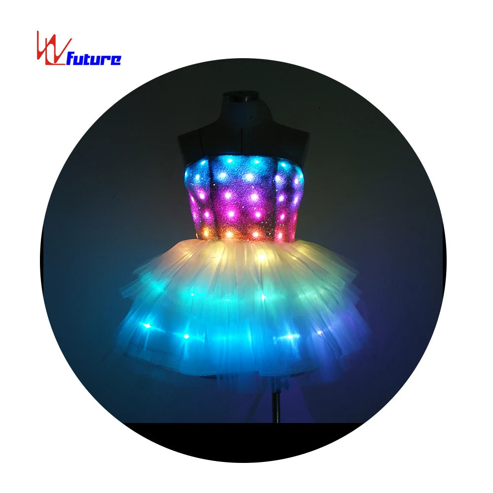 Fashionable LED Light-Colored Dance Team Uniforms Remote Control Luminous Ballroom Performance Wear