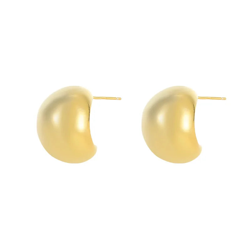 Fashion 925 Sterling Silver Stud Earrings Round Plain Water Drop Chunky Chic Punk 18K Gold Plated Earrings Studs for Women