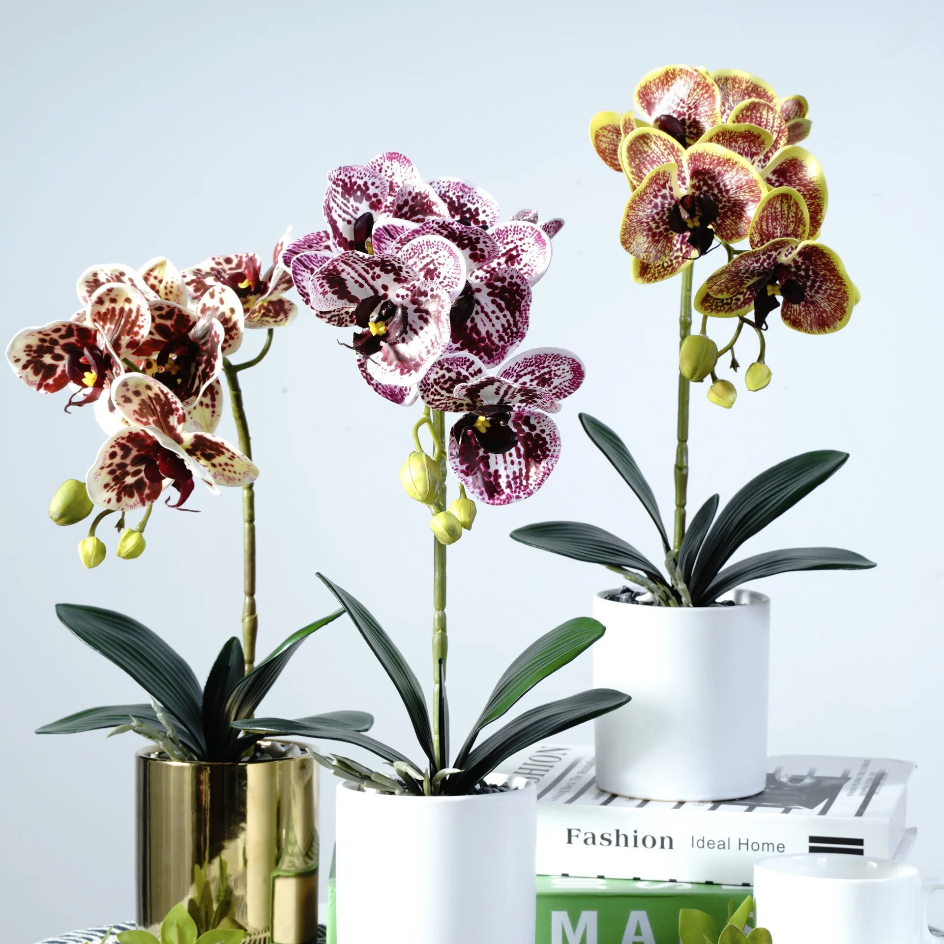 White/Pink/Red 3 Colors Phalaenopsis Flower Hot Selling Artificial Flower Pots Butterfly Orchid Plants