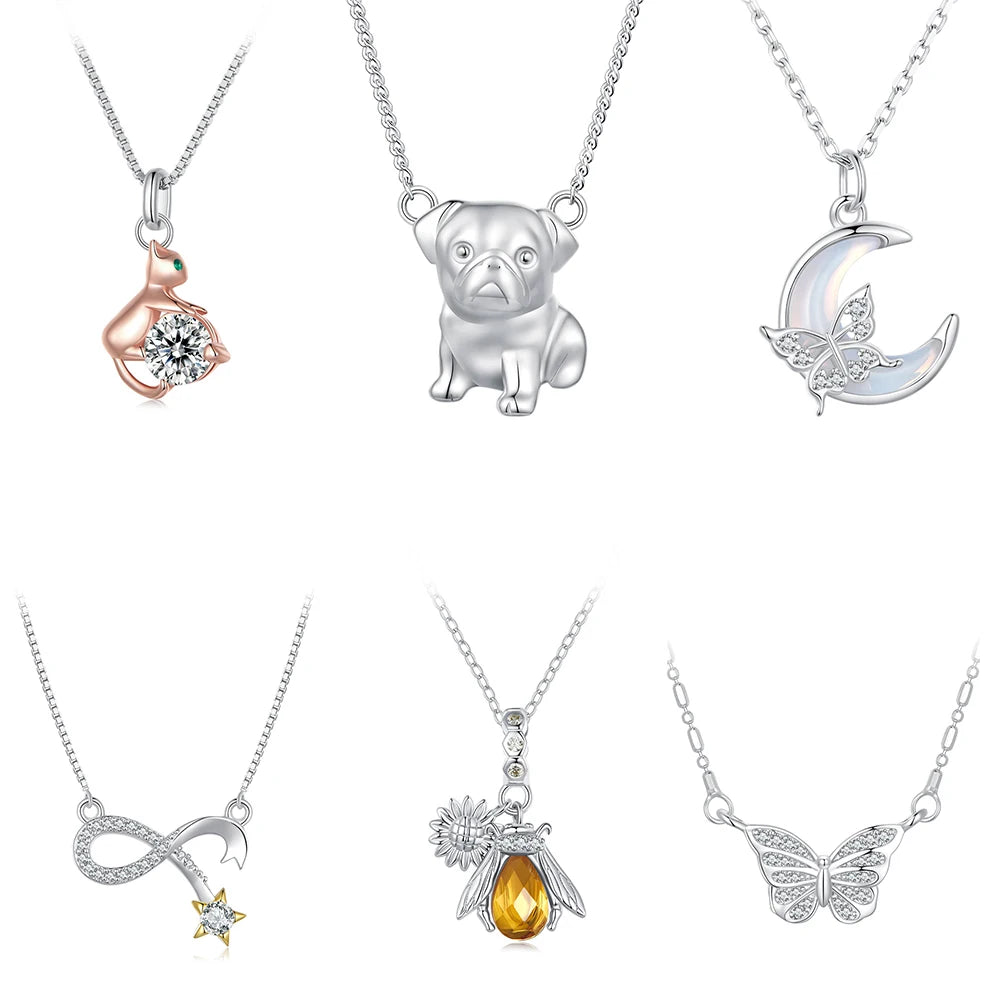 925 Sterling Silver Infinity Butterfly Moon Necklace - Meteor Chain Anniversary Gift for Women Romantic Handmade Fine Jewelry