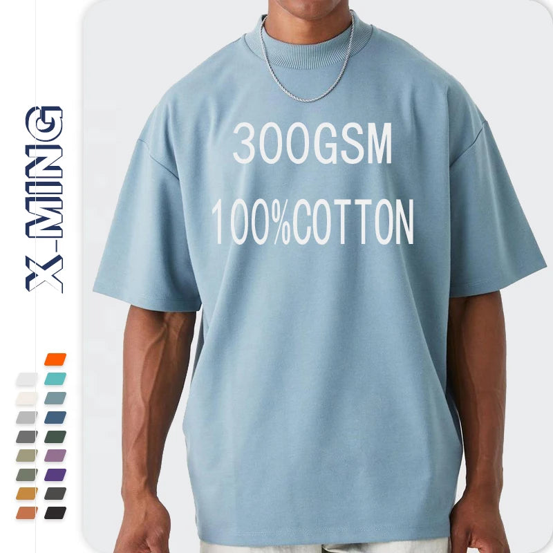 Custom Luxury Tshirts Men's Cotton Tees Streetwear Oversized Rib Crewneck Drop Shoulder Heavyweight 300gsm t Shirt for Men