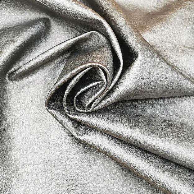 PFAS FREE Silver Metallic PU Leather Roll TANGSHINE TSR4104 Waterproof Faux Leather 0.65mm 54/55" Wet Look Finish for Garment