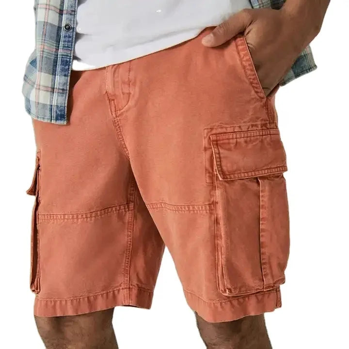 Custom Logo Cotton Canvas Vintage Acid Washed Blank Knee Length Cargo Baggy Pants Shorts Mens With Pockets