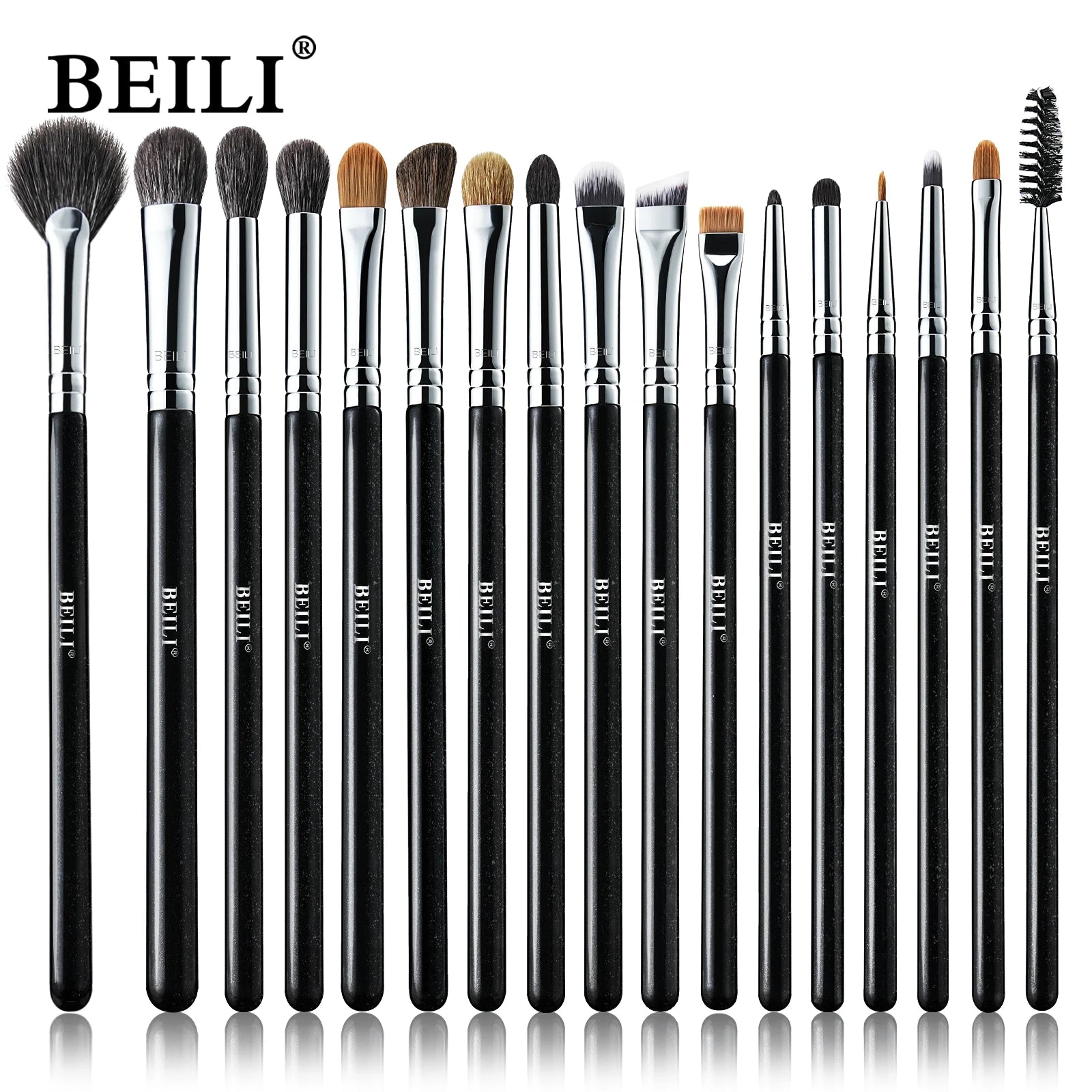 BEILI Luxury Black Eyebrow Brush Shadow Liner Lip Brush 17Pcs Eyeliner Eyeshadow Makeup Brush Set