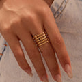 Wholesale Cheap  Fashion Jewelry Stainless Steel Geometric Black Stone Finger Adjustable Rings for Women Gift