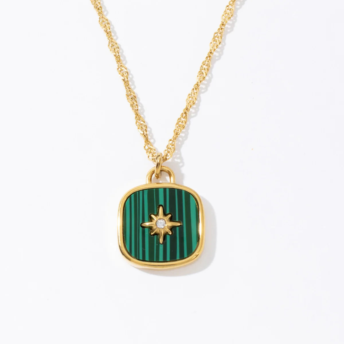 Wholesale 18K Plated Stainless Steel Gold Eight Mans Star Zircon Square Pendant Necklace