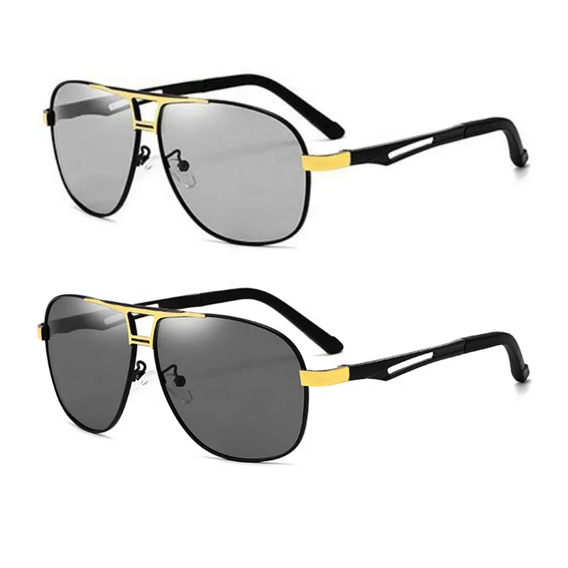Wholesale 8708 Aluminum Photochromatic Sunglasses Square Shape Grey Polarized Lenses Black Dark Grey Discoloration Customizable
