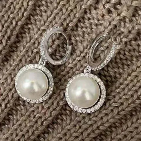 Sunflower Drop Earrings 8-9mm Natural High Quality White Pearl Vintage Style AAAA Grade Women's Jewelry