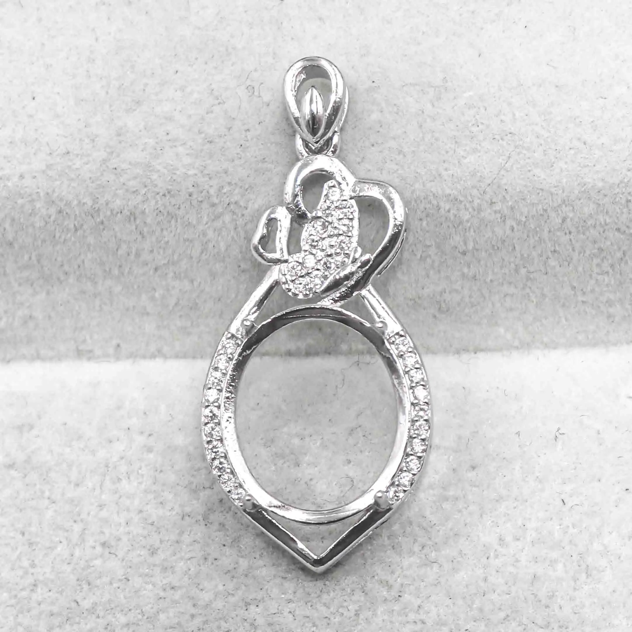 Sterling Silver 12*14mm Semi Mount Pendant Empty Frame Blank Support Setting S925 Base Holder Without Center Stone for DIY Inlay