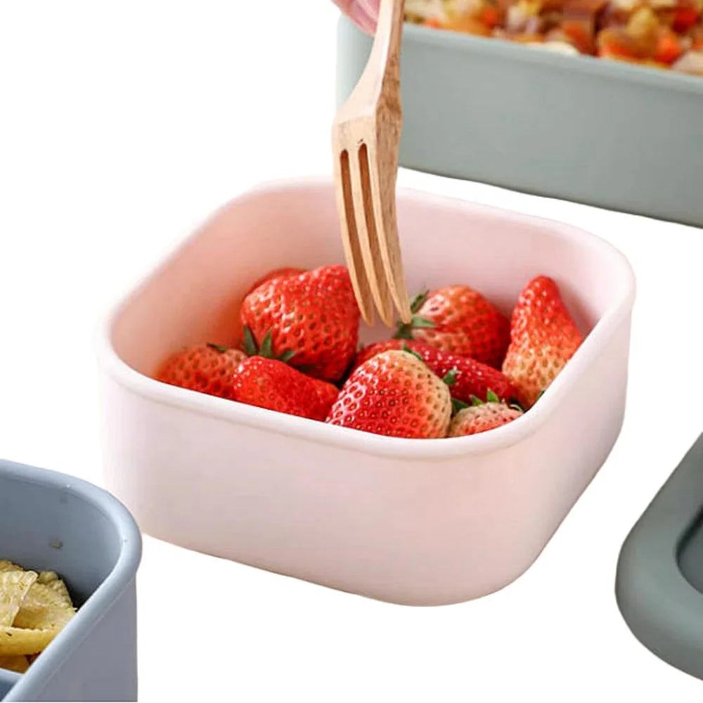 Hot Sale Food Grade Silicone Square Children Snack Lunch Box Food Storage Container WIth Lid MegaBDM