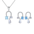 CZCITY Women Party Jewelry Set 925 Sterling Silver Link Chain Pave Clear Cubic Zirconia Pendant Necklace Stud Earrings Set
