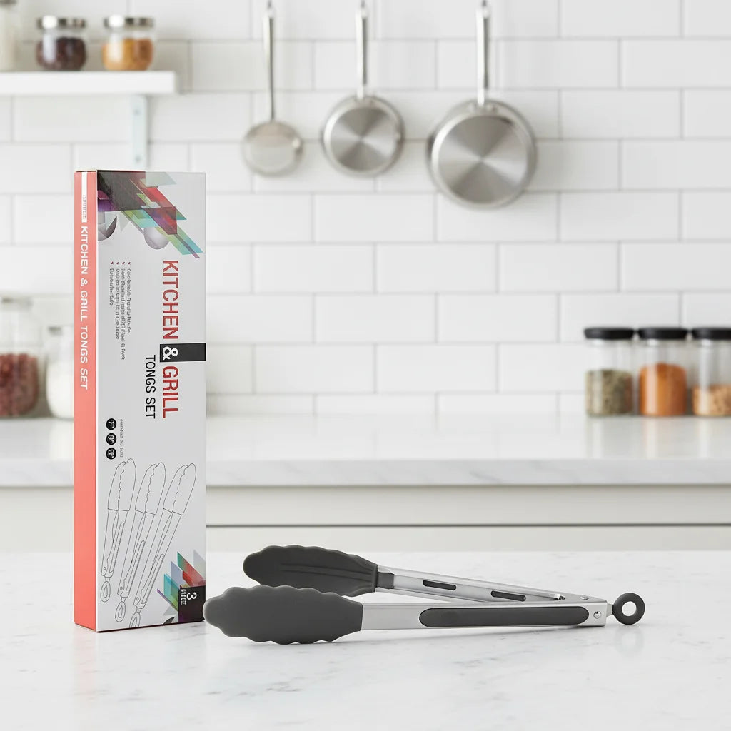 Food Grade Silicone Kitchen Tongs Heat Resistant Stainless Steel Bread Tongs Non-Stick Food Serving Tongs with Locking Clip