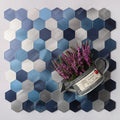 Hexagon Brushed Blue Aluminium Plastic PVC Self Adhesive Mosaic Peel and Stick Vinyl Tiles for Backsplash Wall Kitchen Bathroom