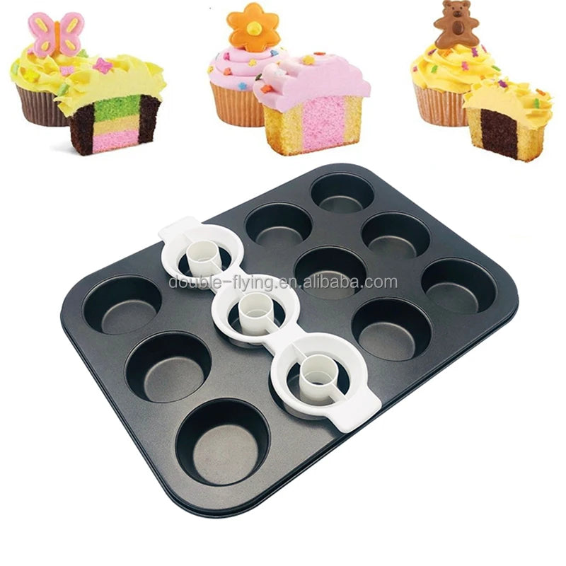 Non Stick Carbon Steel Muffin Cupcake Baking Pan Mold With Plastic Two Tone Cupcake Insert for Cake Decorating Set