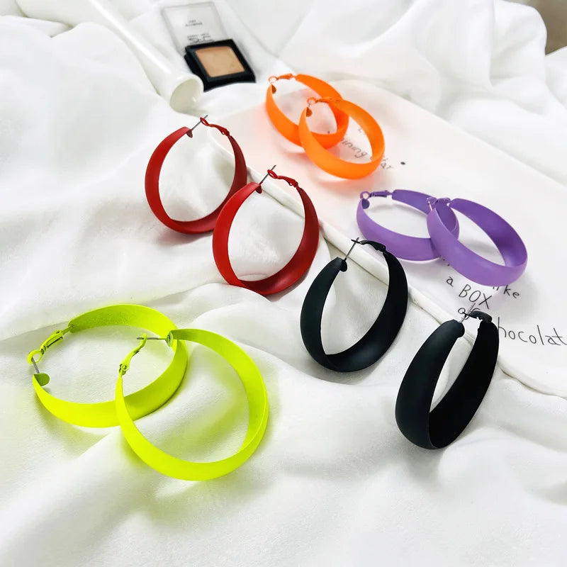 IN STOCK ! 5CM Oversized Candy Colors Big Circle Hoop Earring Fashion C Shape Hoops Korvakorut  Chunky Hoops Earrings for Women
