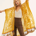 Hot Sale Boho Kimono Long Crush Velvet Kimono for Women Burnout Cardigan Cover up With Tassel