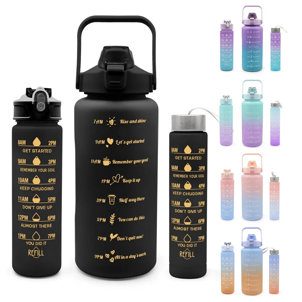 3 1 32oz PC Plastic Sports Water Bottles Motivational Time Marker Leak Proof Flip Top Lid Eco-Friendly Reusable Easy Carry