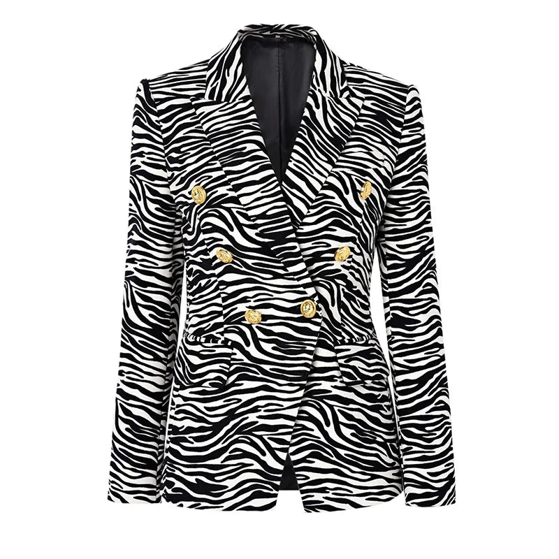 2025 Autumn Winter Vintage Women's Long Top New Zebra Print Slim Fit Small Suit Waist Cinched Cross-Border Commuting Knitted