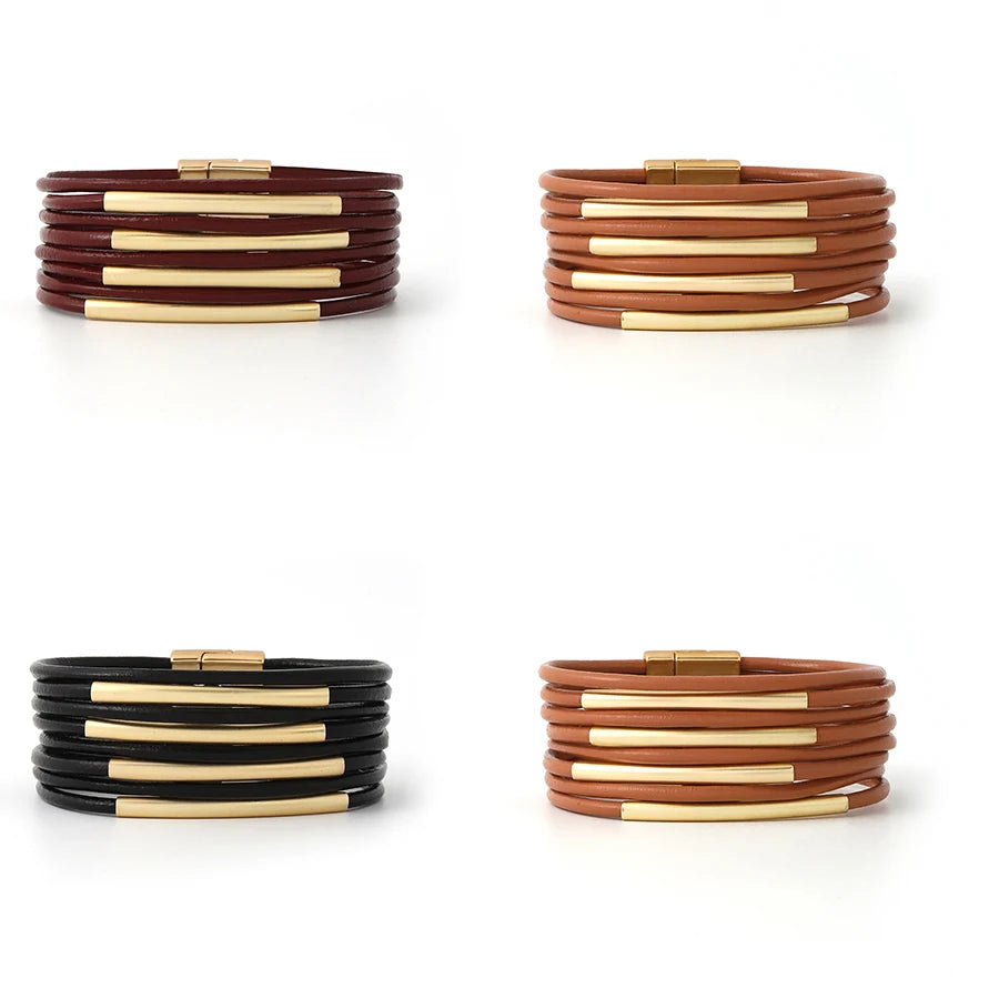 Boho Chic Multi-layered Leather Brass Women's Bracelet Fashion All-in-one Women's Bracelet