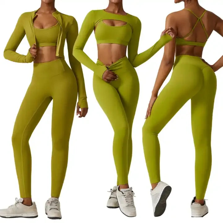 4 Pieces Smock Sports Bra Top Workout Sets for Women Sportswear Gym Fitness Set