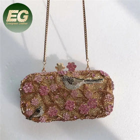 LEB1096 Factory Sale NEW Gold Diamond Evening Purse Small pink Sunflower Rhinestone Crystal Clutch Bags for Wedding