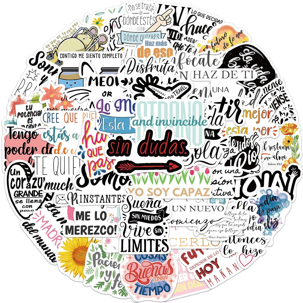 50Pcs VSCO Spanish Inspirational Phrases Graffiti Stickers for Book Laptop Vinyl Motivational Sticker