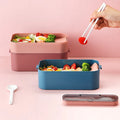 Reusable Microwave Safe Plastic Bento Box with Storage Compartment Kids Adults Lunch Container for Office School Includes Spoon