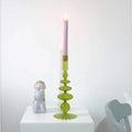 Decorative Antique Green Glass Candlestick Holder with Beaded Design for Home Decoration Eco-friendly