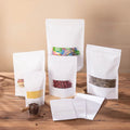 Custom White Kraft Paper Stand-Up Pouch Bag with Zipper Window for Food Pet Food Jelly Salad Sachets Wholesale