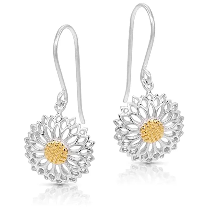CAOSHI Refine Dainty Sunflower Lovely Earrings Lady Girls Silver Romantic Glitter Hollow Dangle Flower Earrings Women