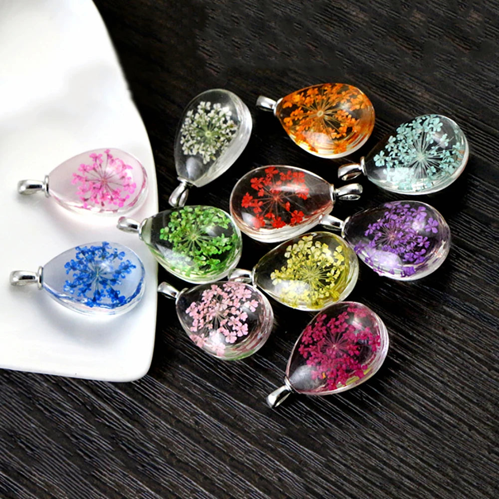 5pcs 31x18x5mm Hot Sale Jewelry Crystal Glass Real Dried Flower Drop Necklace Pendant; Necklaces for Women