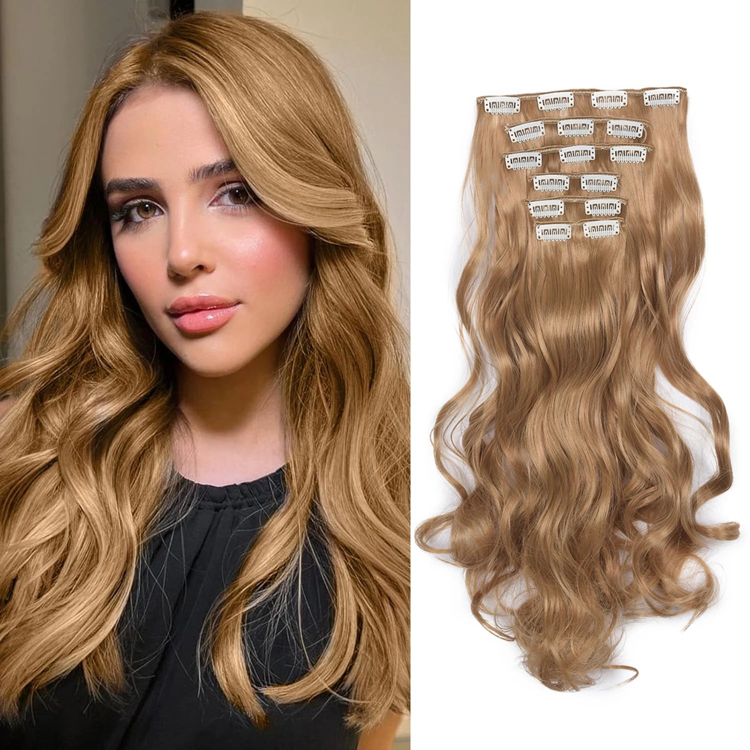 Clip in Hair Extensions 6 PCS Wavy Clip in Extensions Synthetic Long Curly Wavy Thick Hair Extension for Women Girls