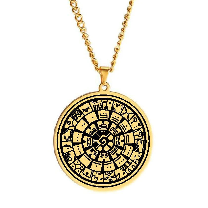 HLSS277 Hunad Ku Mayan Symbol Charm Necklaces Laser Cut Stainless Steel Jewelry Men Amulet Talisman Pendant Necklace