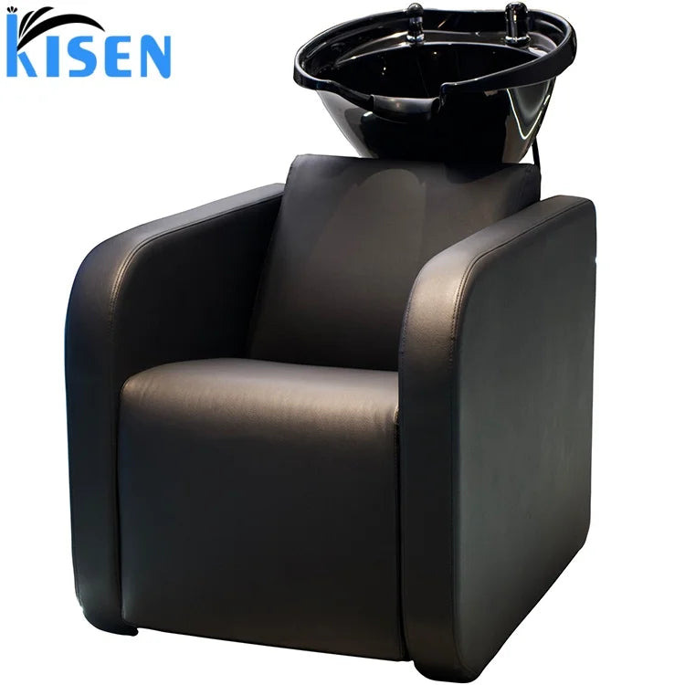 Kisen Modern Luxury Black Comfortable Shampoo Chair Hair Wash Hair Chair Bed With Ceramic Basin for Hair Beauty Salon Barbershop