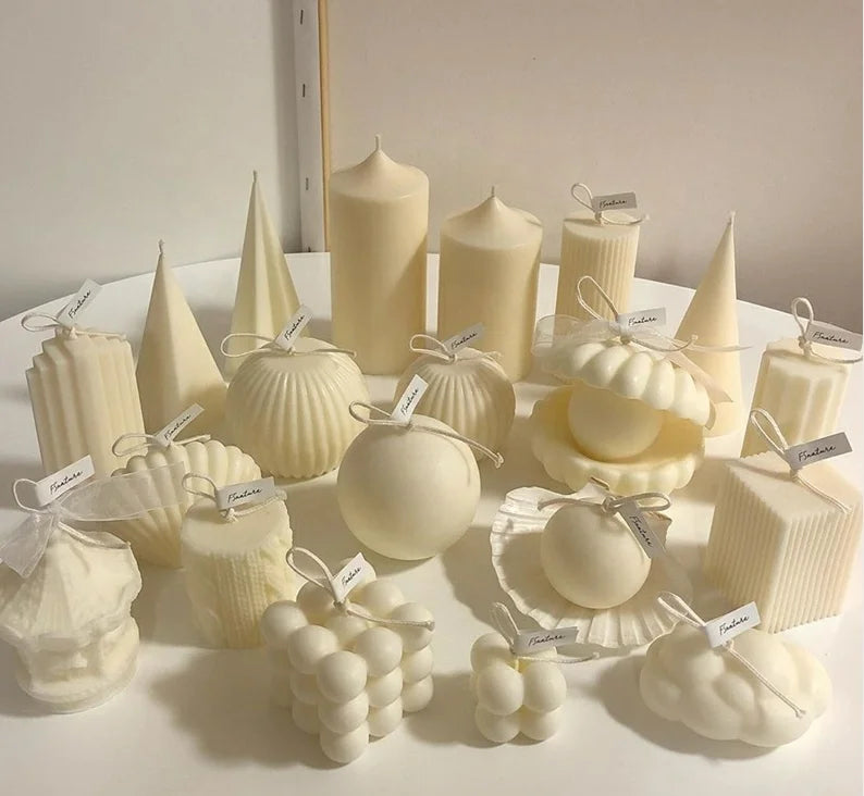 Geometric Shapes White Soy Wax Art Candle Smokeless Beeswax for Home Decor for Holidays and Mother's Day