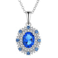 YH JEWELLERY Vintage Style Royal Blue Simulated Sapphire ZIRCON 925 Sterling Silver Cz Oval Crown Pendant Necklace for Women