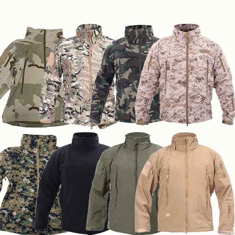 Men's Softshell Hiking Jacket Waterproof Hooded Tactical Hunting Camo Jacket Waterproof Winter Jacket for Men