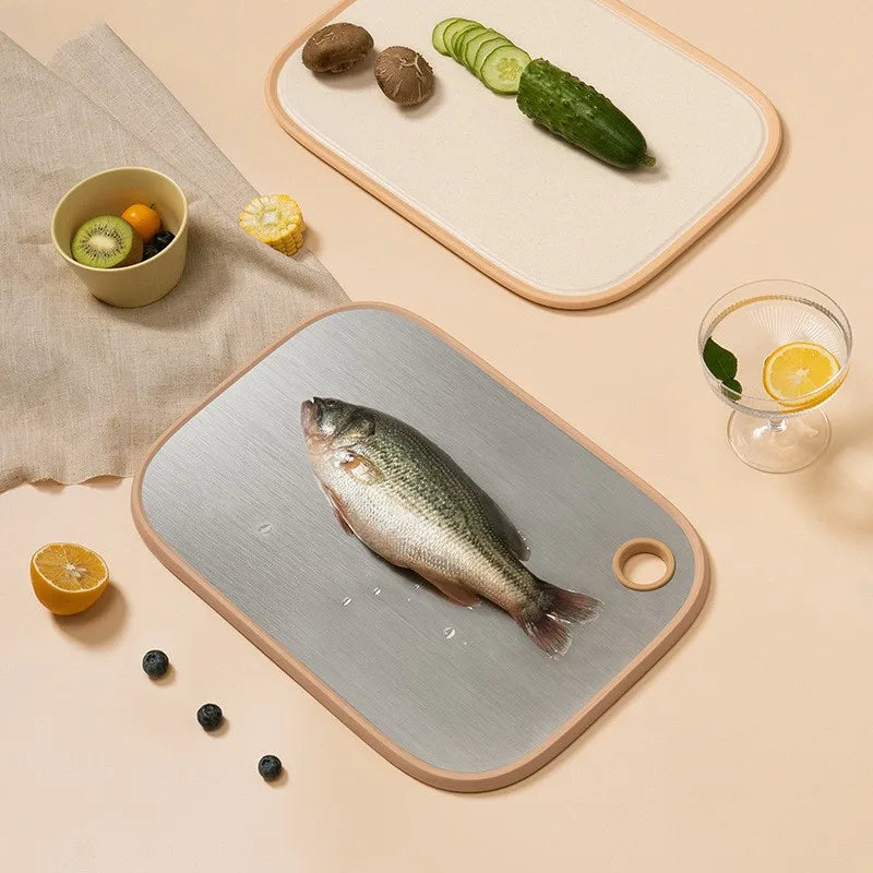 Wheat Straw Chopping Board Kitchen Household Double-sided Stainless Steel Cut Meat Cutting Board