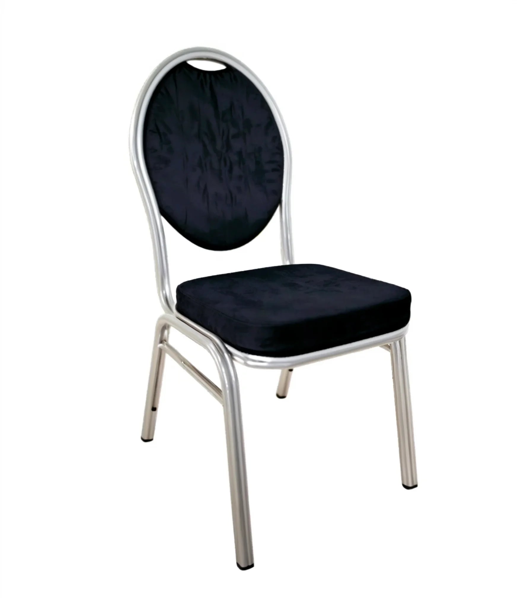 Modern Metal Tackable Fabric Cushion Banquet Chair for Weddings Stackable Oval Back Black Silver Banquet Chair for Dining Events