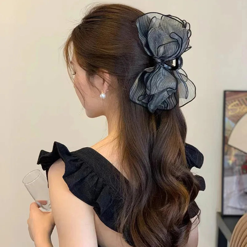 Gauze Bow Back Head Hairpin Fashion Head Ornament Hair Claw Catch Ponytail Shark Clip
