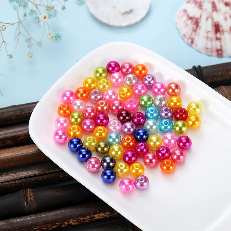 Factory Price 500g Bag Colorful Pearl ABS Round Bead with Hole for Sewing Craft Decoration DIY Accessory Garment Pearls Beads