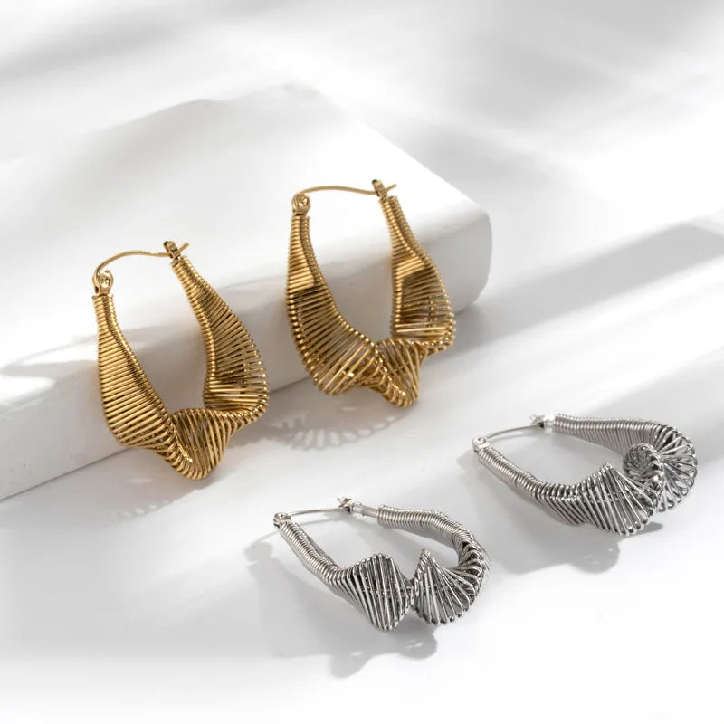 Popular Retro 18k Gold Titanium Steel Earrings Fashionable Personalized Design Mesh Geometric Stainless Steel Jewelry Earrings