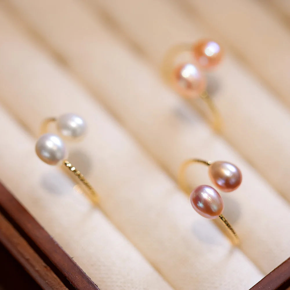 Wholesale Fashion Natural Pearl Finger Open Rings Fashion Gold Plated Freshwater Pearl Adjustable Rings for Women