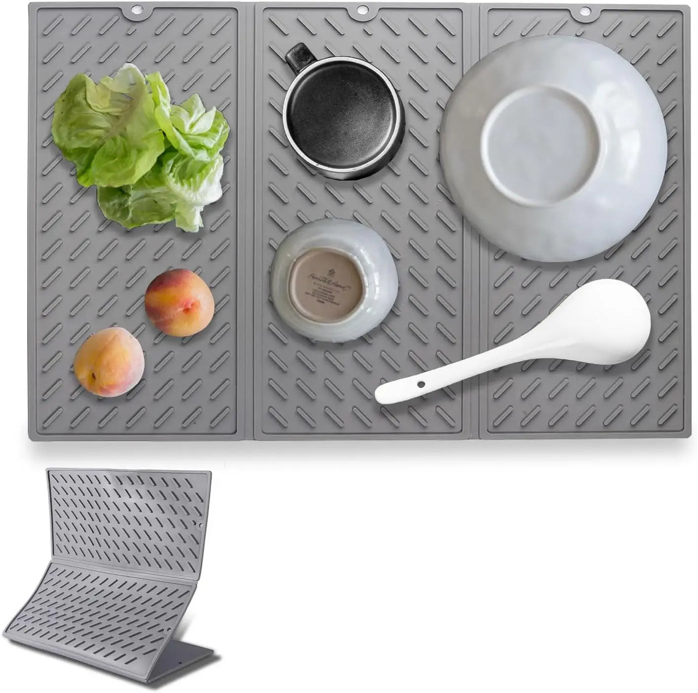 Extra-Large Trifold Silicone Eco-Friendly Placemat Foldable Compact Dish Drying Mat Anti-Slip Heat/Cold Resistant Customized Mat