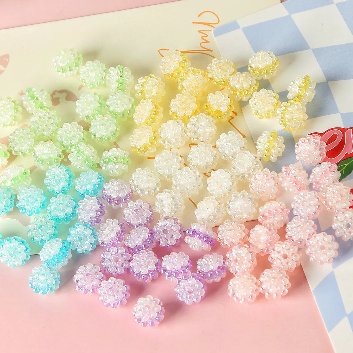 Simple 9*10mm Colorful Fruit Sandwich Straight Hole Glass Beads Round Beaded for Diy Keychain Jewelry Accessories